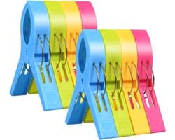 8 Clips - Strandclips - Duurzaam - Groot - Kunststof clips - Kleurrijk - Handdoekclips - Voor handdoeken, quilts, kleding, dekbedden, lakens, matten en tafelkleden - 12 cm