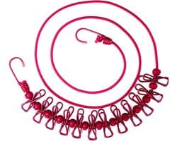 12-Clothespin Windproof Portable Clothesline for Outdoor Camping Holiday Hotel Balcony Backyard (Red)