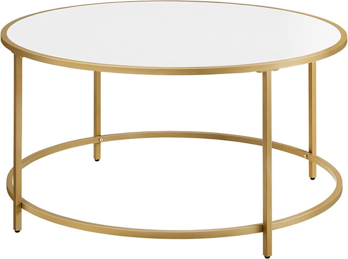 VASAGLE salontafel, salontafel, rond, banktafel, salontafel, met blad van spaanplaat en onderstel van goudkleurig staal, eenvoudige montage, modern, wit-goud LCT091A10 — afbeelding 1