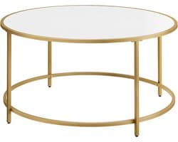 VASAGLE salontafel, salontafel, rond, banktafel, salontafel, met blad van spaanplaat en onderstel van goudkleurig staal, eenvoudige montage, modern, wit-goud LCT091A10