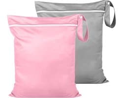 natte zakken 38 x 48 cm - waterdichte waszak - grijs en roze - scheidt natte en droge spullen - ShopVlot