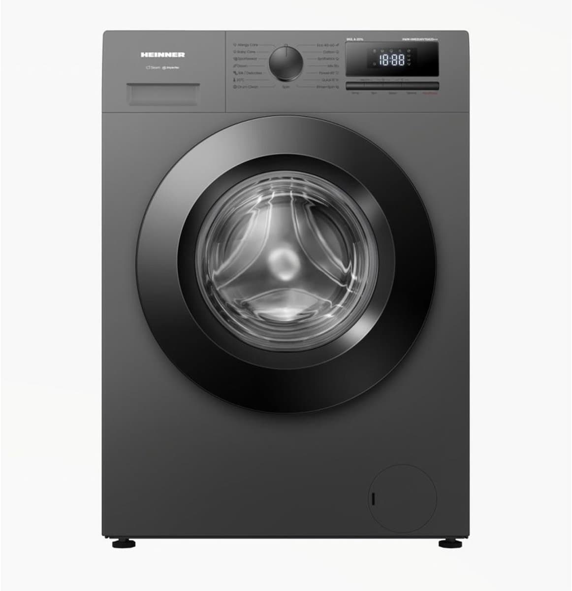 Heinner HWM-HME814IVTGA20+++ Wasmachine – 8 kg – 1400 rpm – Energieklasse A-20% – Inverter Motor – 15 Programma’s – Stoomfunctie – Digitaal Display – Titaniumgrijs – 5 Jaar Garantie — afbeelding 1
