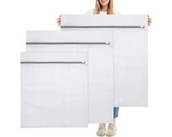Set van 3 Wasnetten voor de Wasmachine - Fijnmazige Polyester Waszakken met Verborgen Rits voor Dekens, Jassen, Gordijnen en Kussenslopen - 50 x 60 cm en 80 x 90 cm