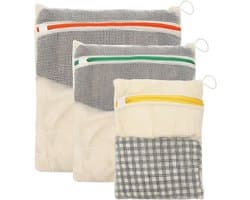 Wasnetjes met ritssluiting - Set van 3 - 30x20/40x30/50x40 cm - Katoenen waszakken voor wasmachine en reizen