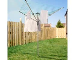 Droogmolen met 4 armen - Wasrek buiten - Kleding drogen - 50 meter waslijn - 213 cm hoogte - Zilver