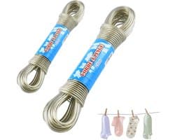 SnelShoppen - 2-delige waslijn voor buiten, kledinglijn met staalkern, 20 meter lang, 2 mm en 3 mm dik, ideaal voor tuin, camping en buitengebruik