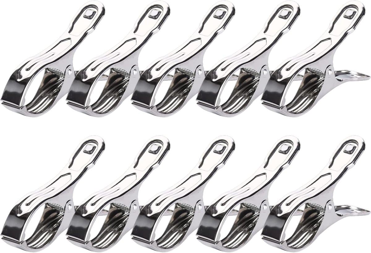 Handdoekclip, RVS strandhanddoekharingen kleding grote winddichte clips houden uw handdoek tegen wegblazen (10 stuks 8,9 * 0,4 * 1,8 cm) — afbeelding 1