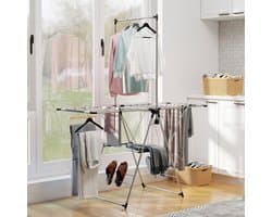 Droogrek Inklapbaar Met Verstelbare Vleugels En Schoenhouders 156,5 X 68 X 192 Cm Rvs Zilver Voor Ruimtebesparend Wassen