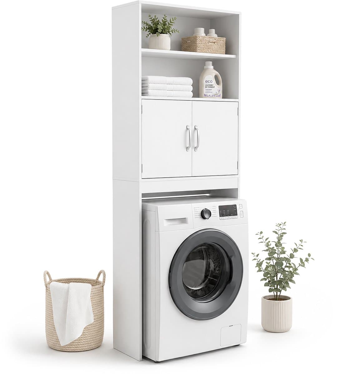 Wasmachinekast - wit - 63x185x20 cm - met opbergruimte — afbeelding 1