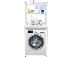 Wasmachinekast - Opzetkast Droger - Badkamer Organizer - Verstevigd X-frame - 69 x 60 x 176 cm - Wit Marmer