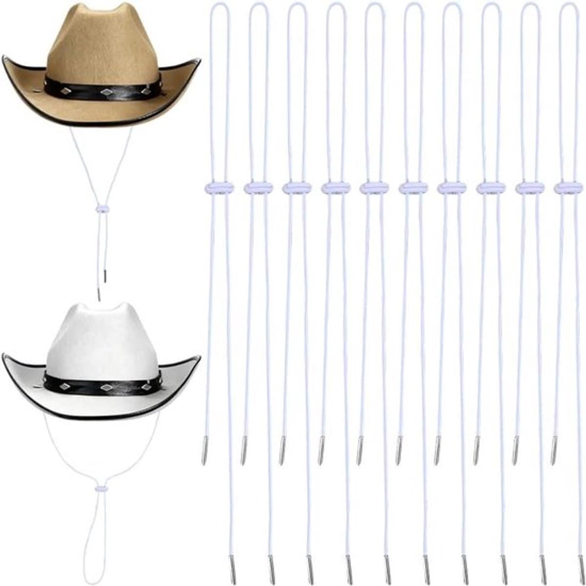 Baby Hoedjes - Zomer - 24 stuks - Verstelbaar Kinkoord - Wit - Winddicht - Flexibele Clip - Afneembare Clip - Kunststof - Accessoires - Geschikt voor Bootvissen - Sport — afbeelding 1