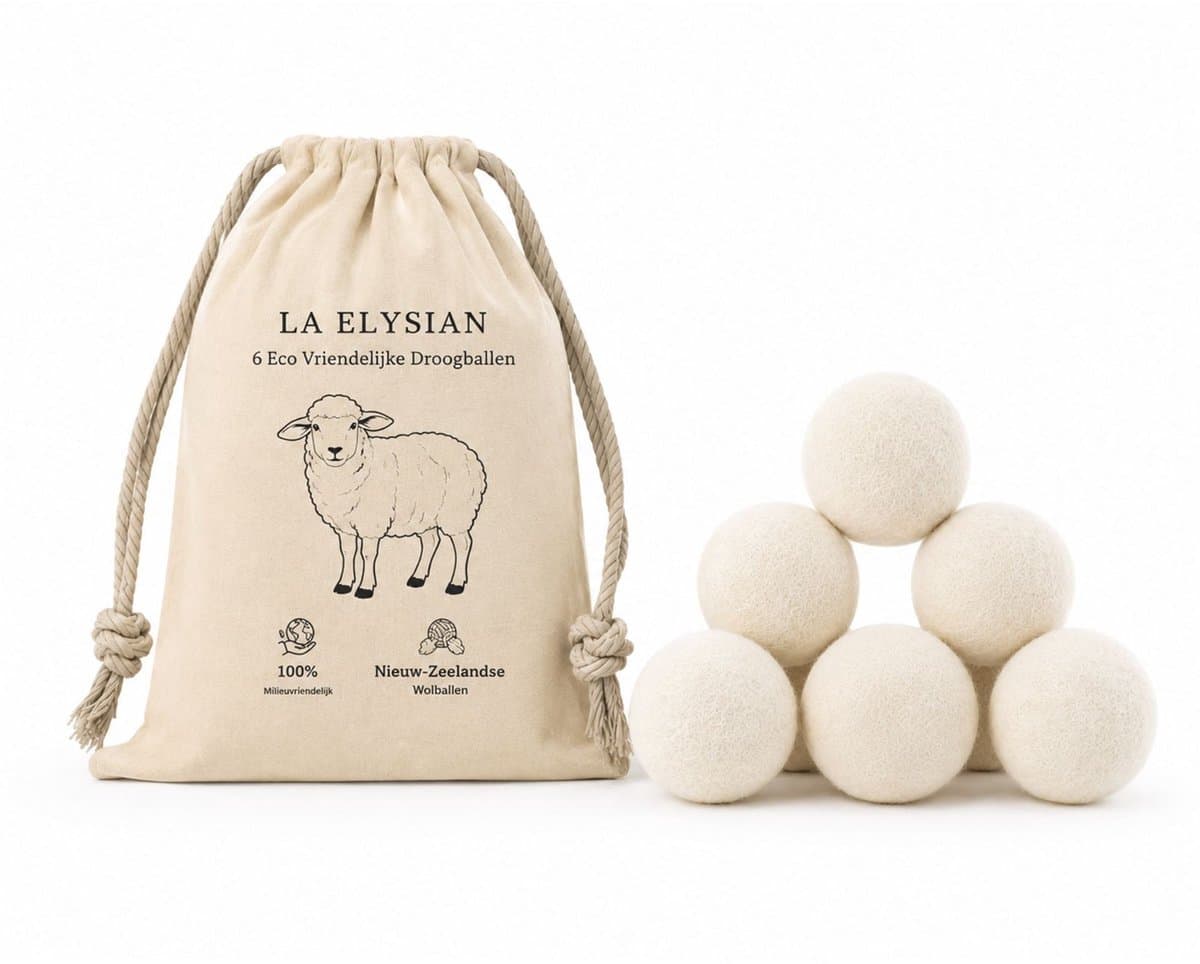 La Elysian Drogerballen - 6 Wasdrogerballen - 100% Schapenwol - Droogballen met Opbergzak — afbeelding 1