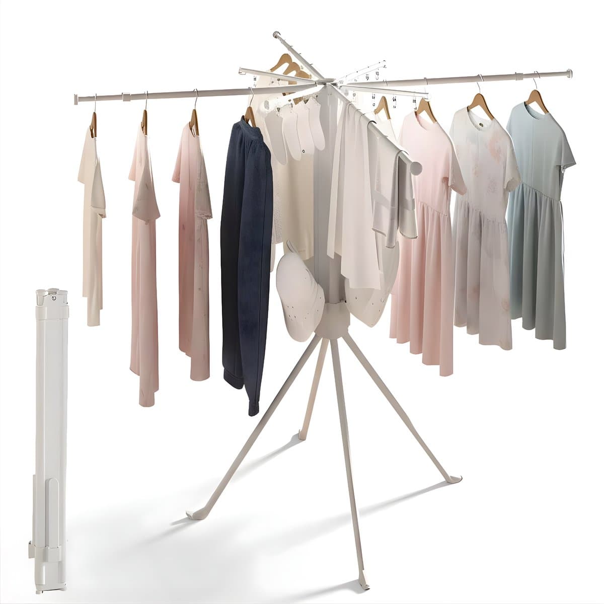 Foldable Clothes Drying Rack - Vrijstaande, opvouwbare droogrek met roterende armen efficiënt drogen van kleding - Kunststof en metaal - Wit — afbeelding 1