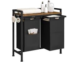 Klarven® Wasmand met uitneembare zakken. Stabiel frame, Gemakkelijk schoon te maken - B 70 x D 30 x H 71 cm - Zwart 2 bags 80L