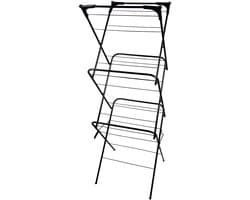 PIPIPOXER- Wasrek Inklapbaar-Droogrek-Droogtoren voor Binnen-Wastoren-3 Verdiepingen- Compact Opvouwbaar-75x49x170 CM-Ecologisch Was Drogen -Zwart