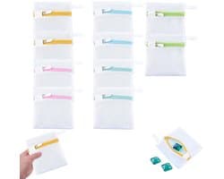 10 Kleine Waszakken voor Wasmachine, 13 x 12 cm Wasnet met Honingraatstructuur en Verborgen Rits, Fijne Was Organizer voor Sokken Lingerie Reizen en Opbergen