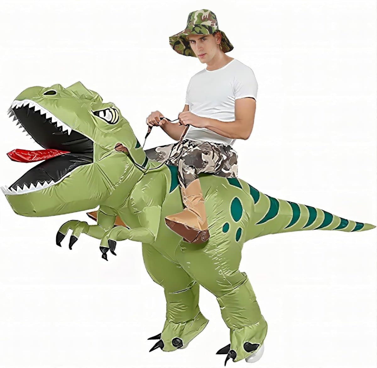 Opblaasbaar dionkostuum, opblaasbaar dinosauruskostuum voor volwassenen, dinosauruspak, carnaval, party, dino-kostuum, voor mannen en vrouwen (150 cm - 190 cm) — afbeelding 1