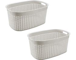 Hega Hogar Rotan line wasmand - 2x - wit - inhoud 44 liter - kunststof - 58 x 39 x 27 cm