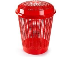 Plasticforte Wasmand met deksel - 50 liter - rood - rond - D45 x H57 cm - opbergmand