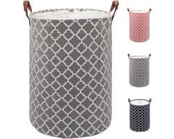 Grote wasmand, 80 liter, verdikte wasmand met stevig leren handvat, opvouwbare opbergmand met trekkoord, vrijstaande wasmand voor slaapkamer, badkamer (grijs, XL)