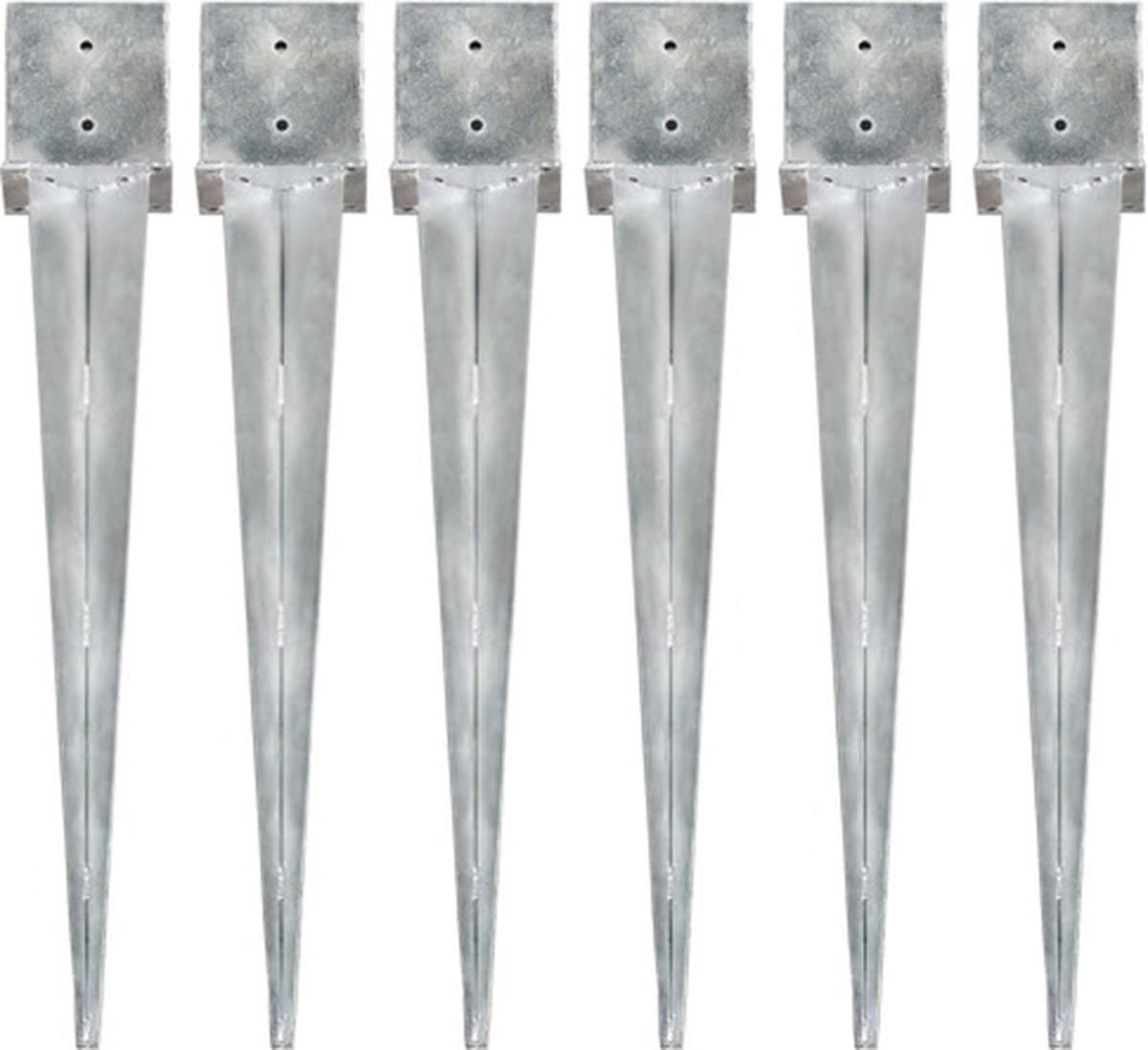 vidaXL - Grondpinnen - 6 - st - 14x14x91 - cm - gegalvaniseerd - staal - zilverkleurig — afbeelding 1