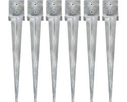 vidaXL - Grondpinnen - 6 - st - 14x14x91 - cm - gegalvaniseerd - staal - zilverkleurig — afbeelding 1