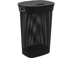 5Five Wasmand met deksel Rotan - antraciet - gevlochten kunststof - 60 liter - 42 x 33 x 61 cm - Badkamer accessoires