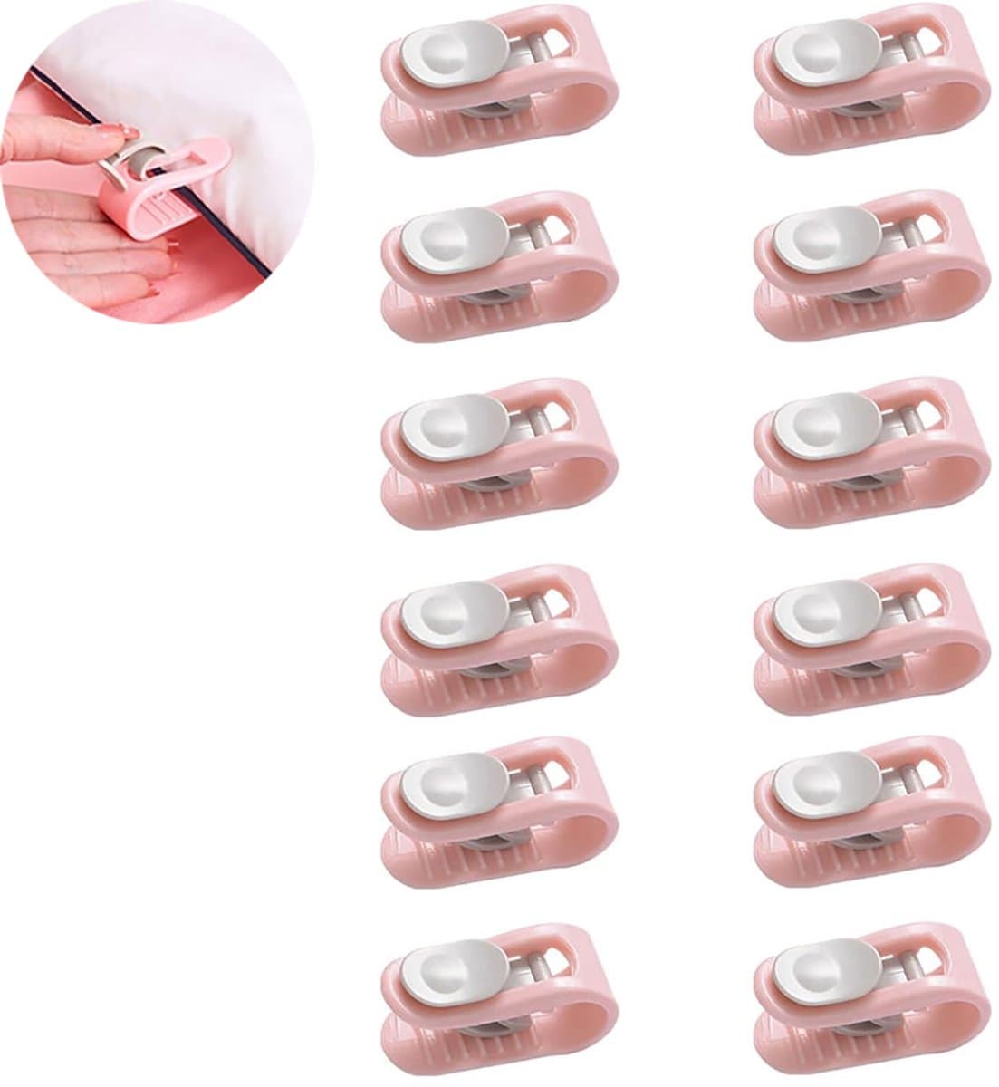 12 stuks Dekbedpinnen - Bed Sheet Holders - Quilt Clips - Dekbedovertrek Clips - Attachment Comforter - Quilt Fixing Clips - Om rommelige lakens te organiseren - Roze — afbeelding 1