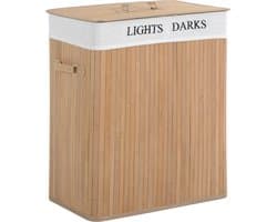 Clruro Waskorf - 38 x 38 x 57 cm - Hoek Waskorf met Deksel - 55L - Verwijderbare Waszak - Bambus - Natuur