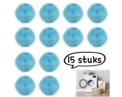 15-delige set haarverwijderaars - Nylon magische pluizenballen voor voorladers - Pluis- en vuilverwijderende wasballen - Anti-klit pluizenballen - Lichtblauw