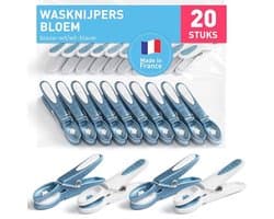 Bloem Wasknijpers 20 Stuks in Blauw en Wit - Knijpers voor Kleding en Huishouden