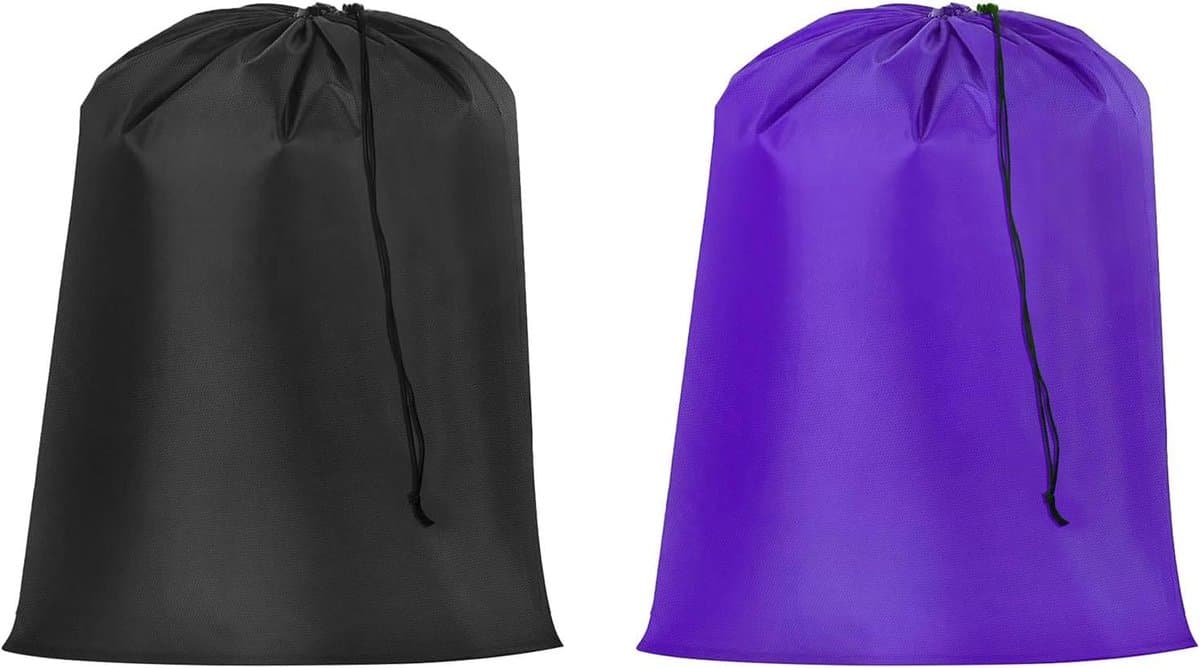 Waszakken met Treksluiting - Set van 2 - 68 x 56 cm - Vuile Waszak met Handvat - Wasbare Wasmand voor Reizen, Kamperen en Outdoor - Paars/Zwart — afbeelding 1