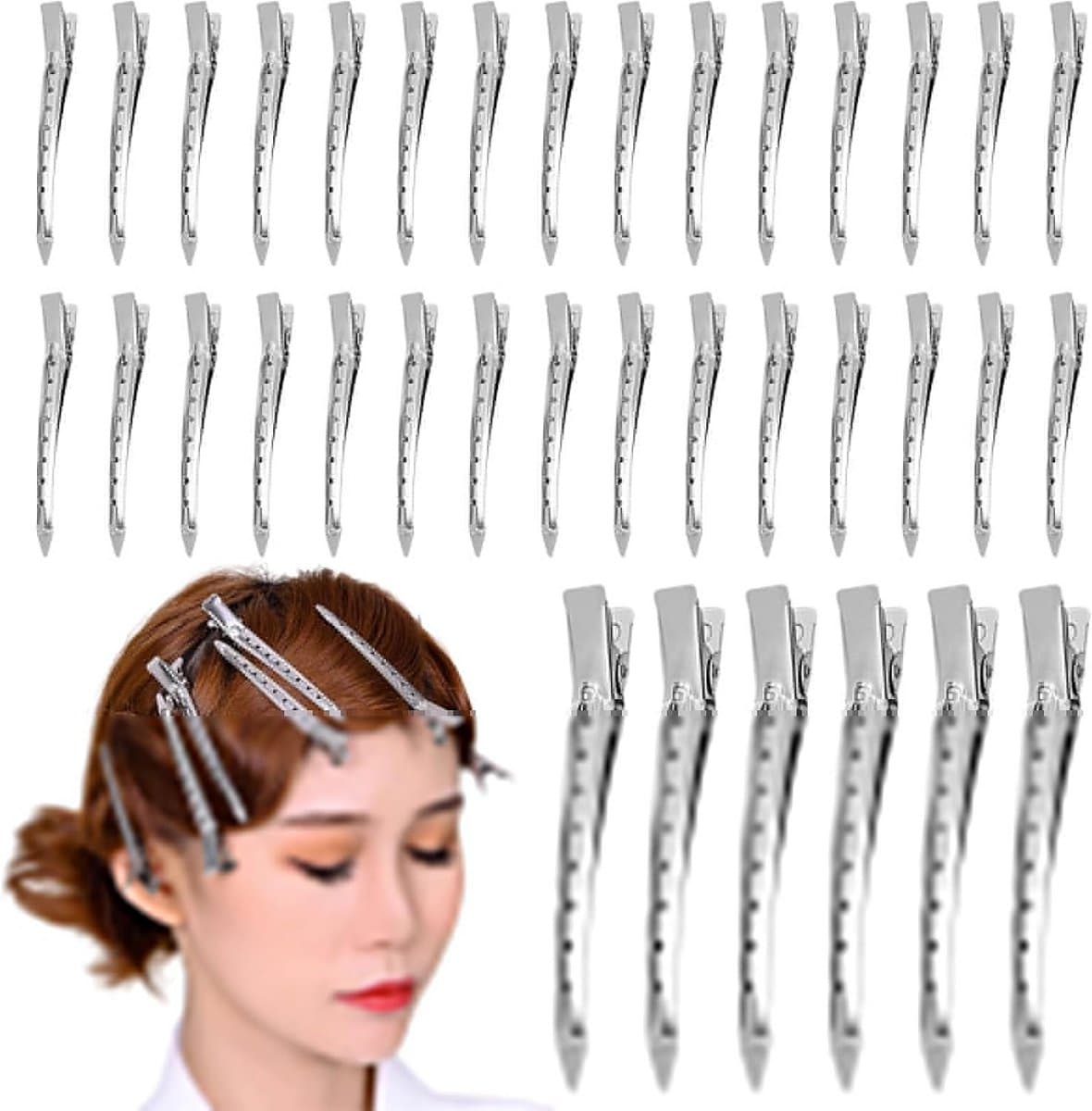 36 Zilveren Metalen Kappersspelden met Krokodillenklem voor Haarstyling — afbeelding 1