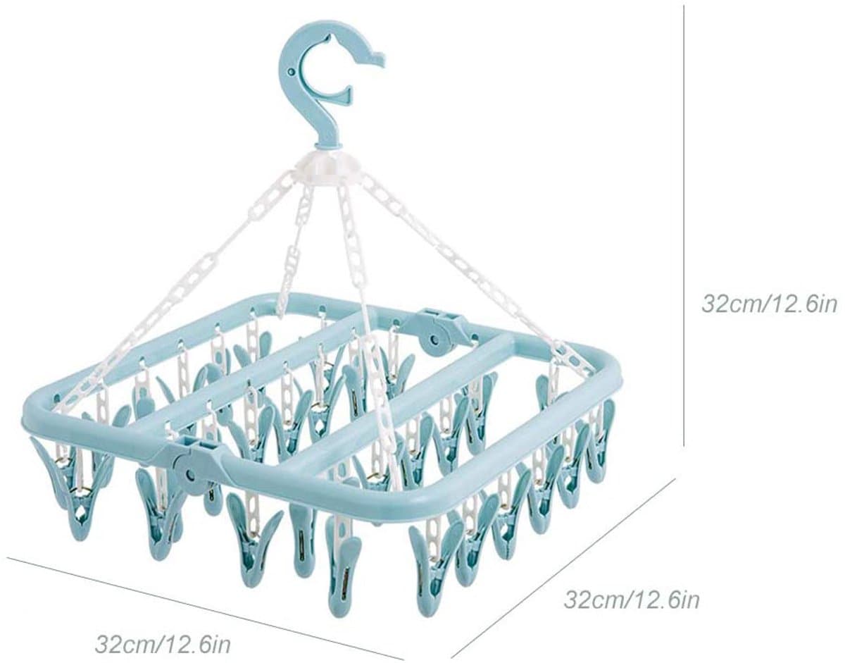 JeiibrZui Ondergoed Kledinghanger - Opvouwbare Wasknijper - 32 Clips Winddichte Hanger Voor Babykleding En Sokken - 1 Stuk - Blauw — afbeelding 1
