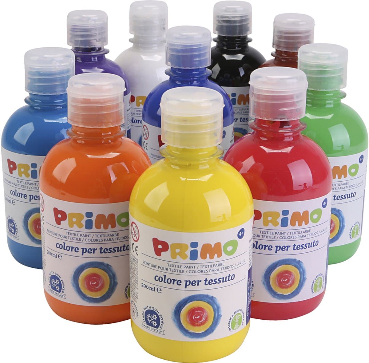 Textielverf Verschillende Kleuren – Kledingverf – Textiel Kleurstof – Stoffenverf – Kindvriendelijke Huidveilige Textielverf - Kledingverf - Verf Voor Kleding - PRIMO - 10 x 300 ml — afbeelding 1