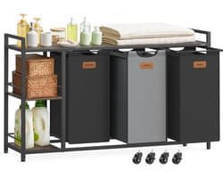 Wasmand - 3-delig met Rek - 150 Liter – Wassorteerder – Industriële Opbergrek voor Wasruimte - 117x33x80,5cm