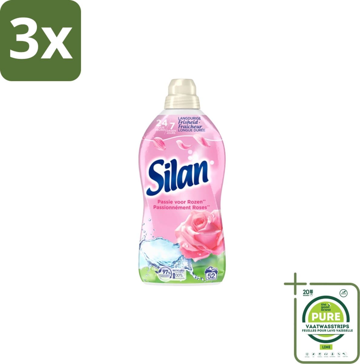 3 x Silan – Wasverzachter – Classic Pink Passie voor Rozen – 1144 ml - Grootverpakking - Wasverzachter - Roze Geur - Wasgoed Verzachter - Kleding Verzachter - Statische Elektriciteit — afbeelding 1