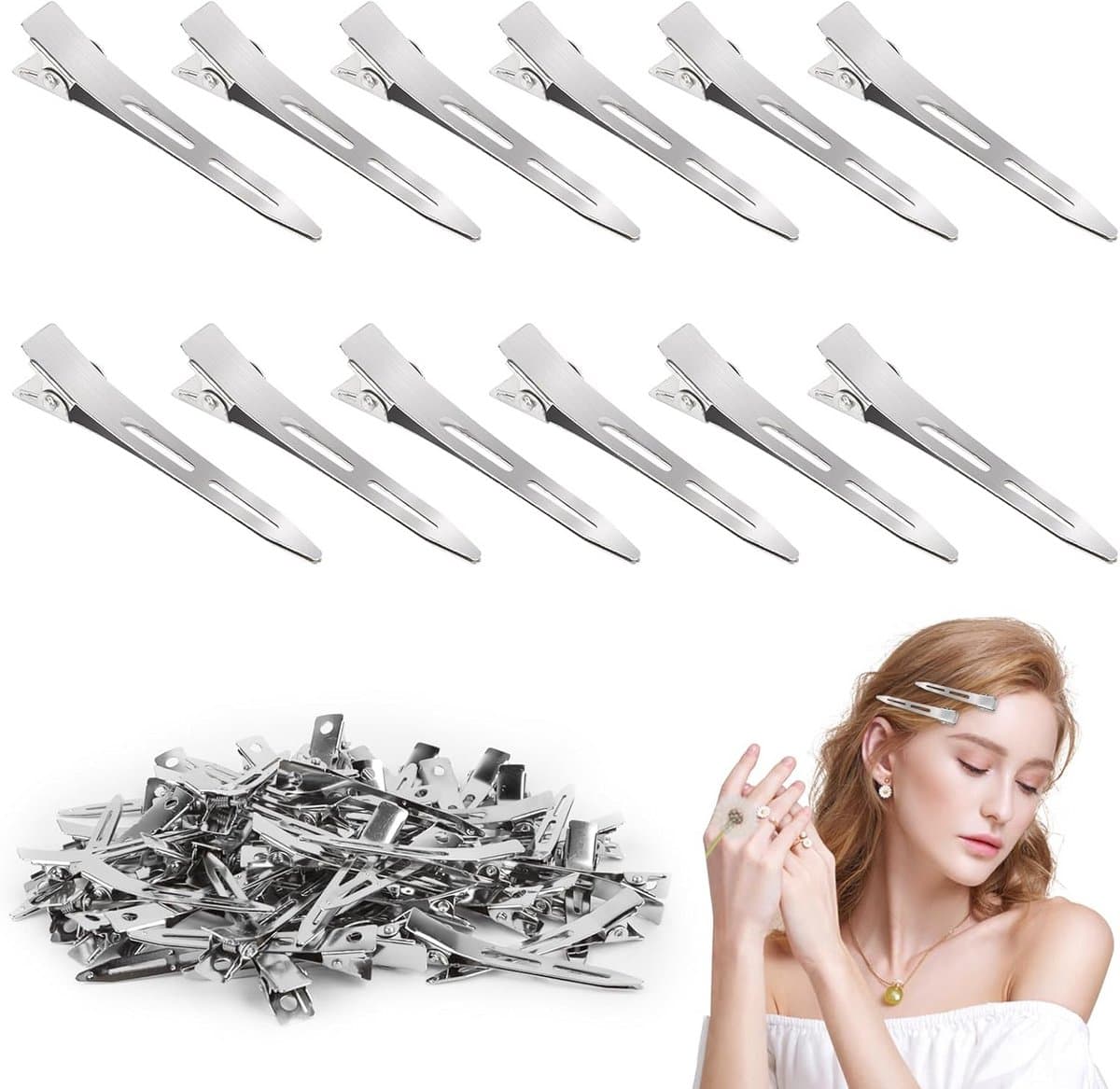 100 Stuks Zilveren Haarspelden Voor Dames, Metalen Alligator Clips 5,5 cm — afbeelding 1