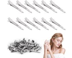 100 Stuks Zilveren Haarspelden Voor Dames, Metalen Alligator Clips 5,5 cm