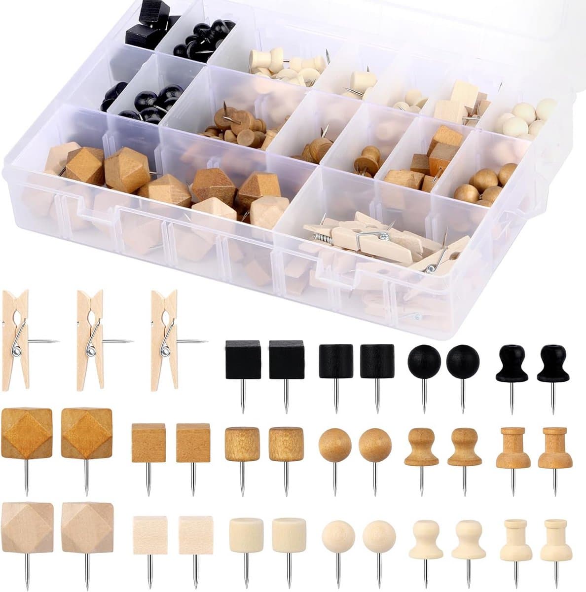 Decoratieve Houten Pushpins Clips voor Kurkborden en Knutselwerk — afbeelding 1