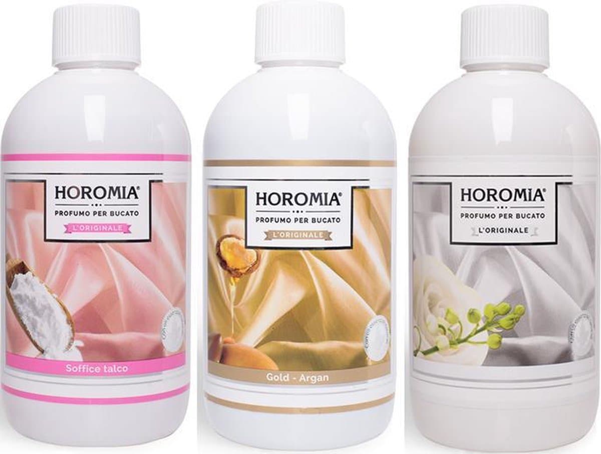 Wasparfum Horomia | set 3 x 500 ml Soffice talco, Gold argan, White — afbeelding 1