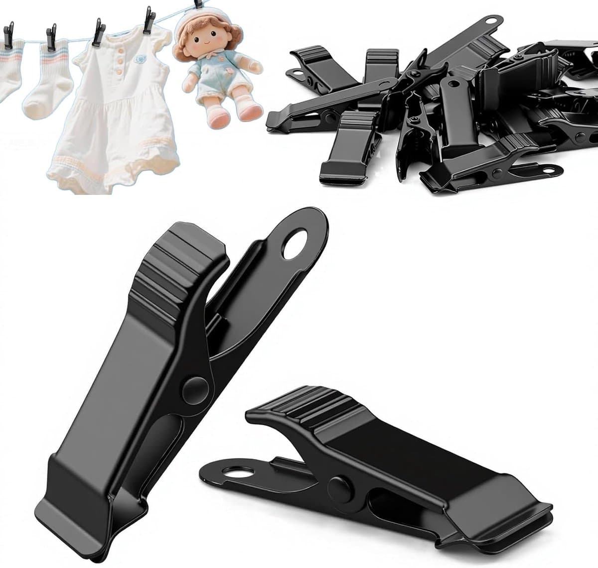 30 mini metalen clips - clips - veerklemmen - krokodilklemmen - geschikt voor kleding, foto's, gordijnen, badkamer - zwart — afbeelding 1
