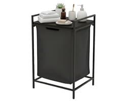 Draagbare wasmand met plank, 65 liter, afneembare zak, zwart