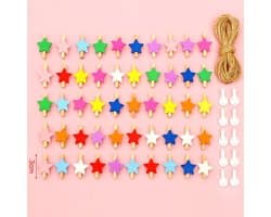 100x Houten Mini Knijpers met Touw en Nagels - Decoratieve Klemmetjes voor Foto's en DIY