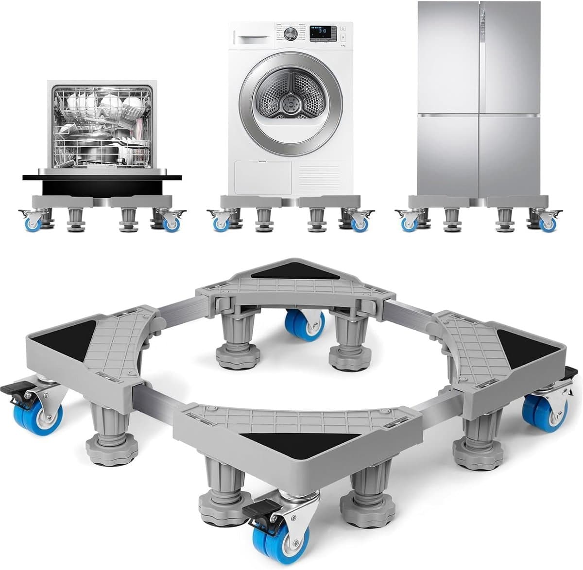 Wasmachine Verhoger - Wasmachine Opbouwmeubel - Wasmachine Sokkel - Anti Slip & Verstelbaar - Ook voor Droger, Koelkast en Vriezer - 300 Kg Draagkracht - 8 Poten en 4 Wielen - Hoogte 42 tot 66 cm - van Imperatoris — afbeelding 1
