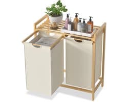 ACXIN Bamboe Wasmand Met 2 Vakken - Oxford Stof - Afneembaar En Wasbaar - 72 L - Beige