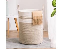 Wasmand/opbergmand van textieltouw, kinderwasmand, opbergmand met katoenen touwgreep, geschikt voor het opbergen van dekens, kleding en speelgoed, en is geschikt voor slaapkamers en wasruimtes,Stijl 2,Diameter 35 * Hoogte 45cm