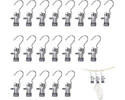 Clips - 20 stuks - 10,5x4 cm - Metalen clips - Wasknijpers - Clips die geen sporen achterlaten - Hoedenclips - Sokkenclips - Elastische clips - Opbergrek - Opbergclips - Haken - Huishoudelijke clips - Geschikt voor kledinghaken, kledingclips, hoeden