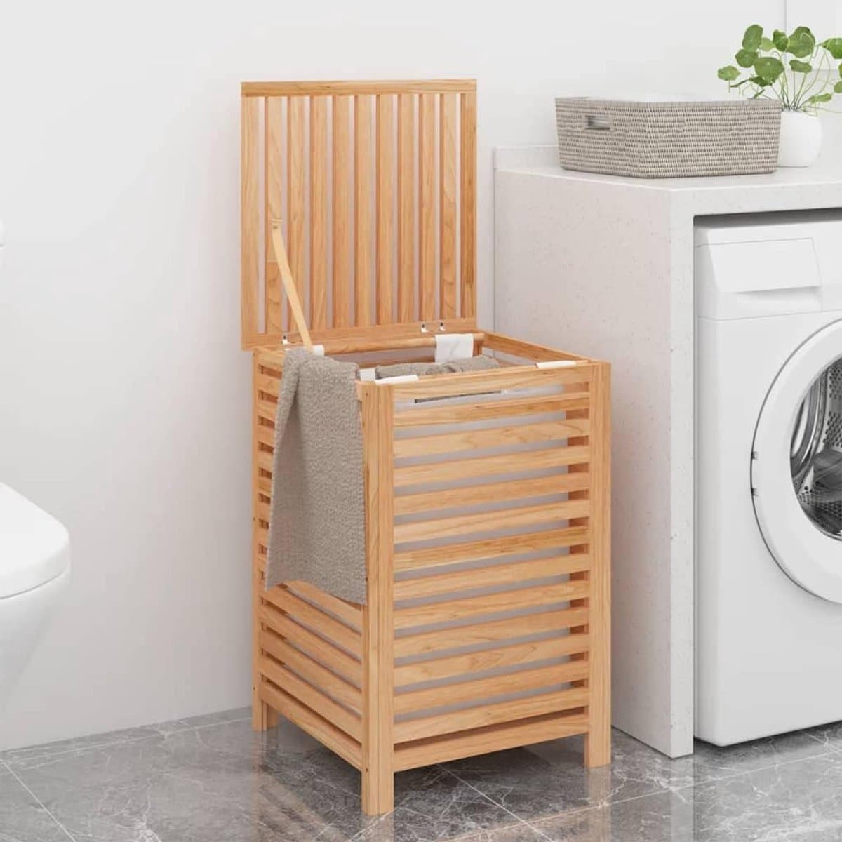 Houten Was Mande - Kleding Opberger - Slaapkamer Organisatie - Verwijderbare Binnenvoering - 45x45x65 cm - Walnoot — afbeelding 1