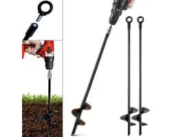 Set van 4 Grondankers - 46cm Zware Uitvoering - Grondpen met 7cm Spiraalblad - Stormbeveiliging voor Trampoline, Speeltoestel, Carport & Partytent - Massief Staal - Inclusief Afneembare Oogringen - Zwart — afbeelding 1